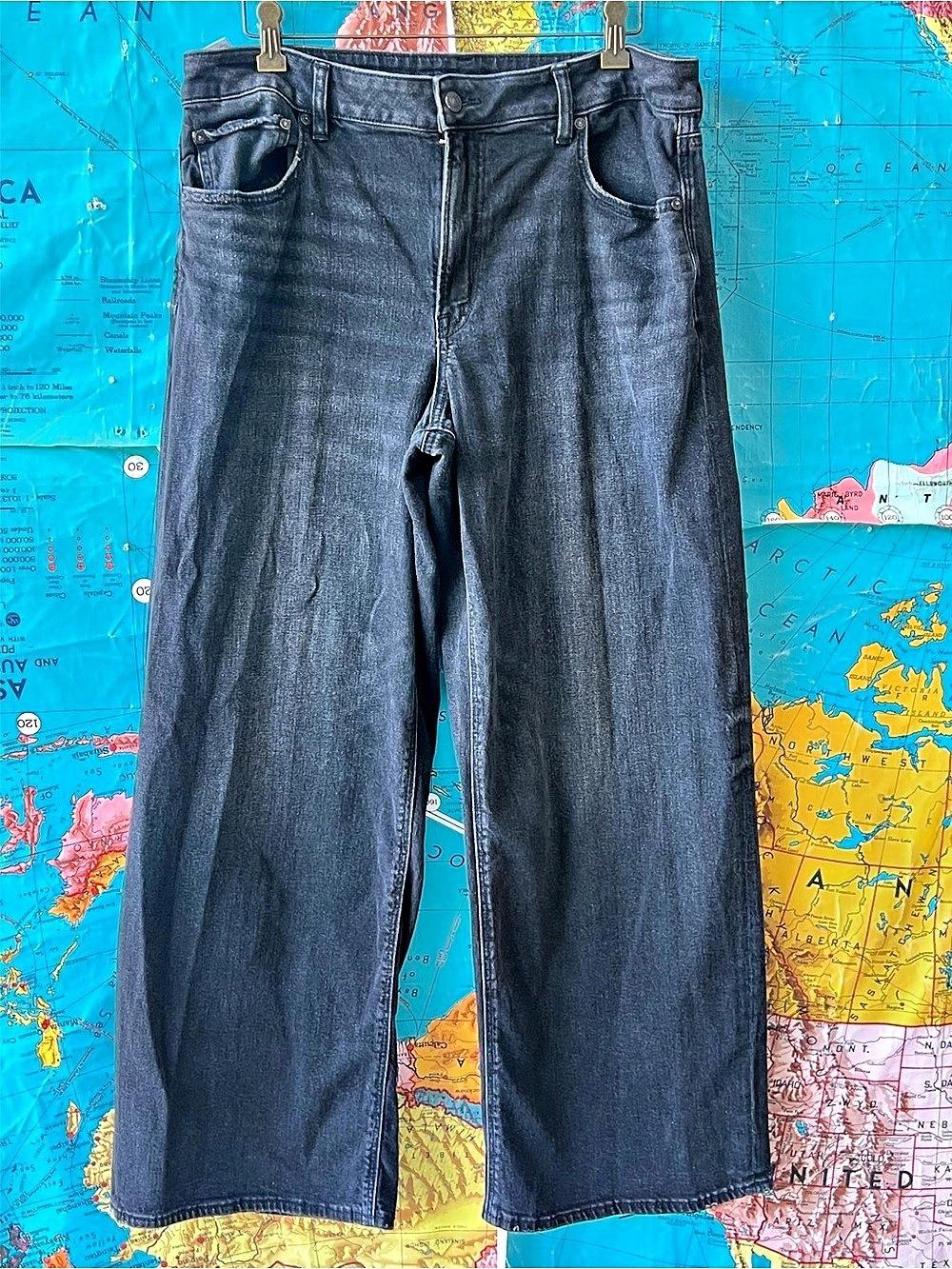 American Eagle AE Super High-Waisted Baggy Wide-Leg Jean Jeans Black Waist 12